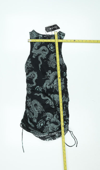 Motel Women’s Black Dragon Print Bodycon Mini Dress S