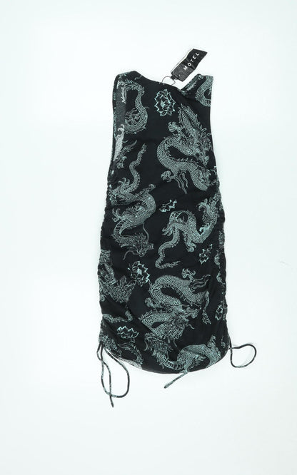 Motel Women’s Black Dragon Print Bodycon Mini Dress S