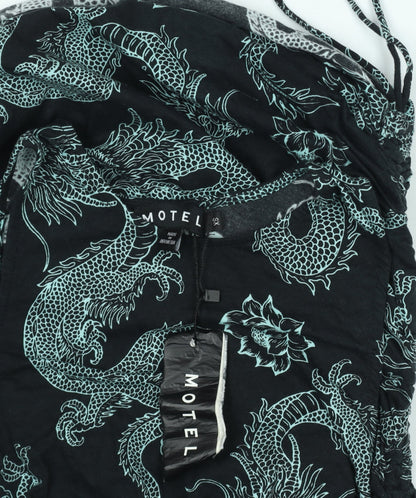 Motel Women’s Black Dragon Print Bodycon Mini Dress S