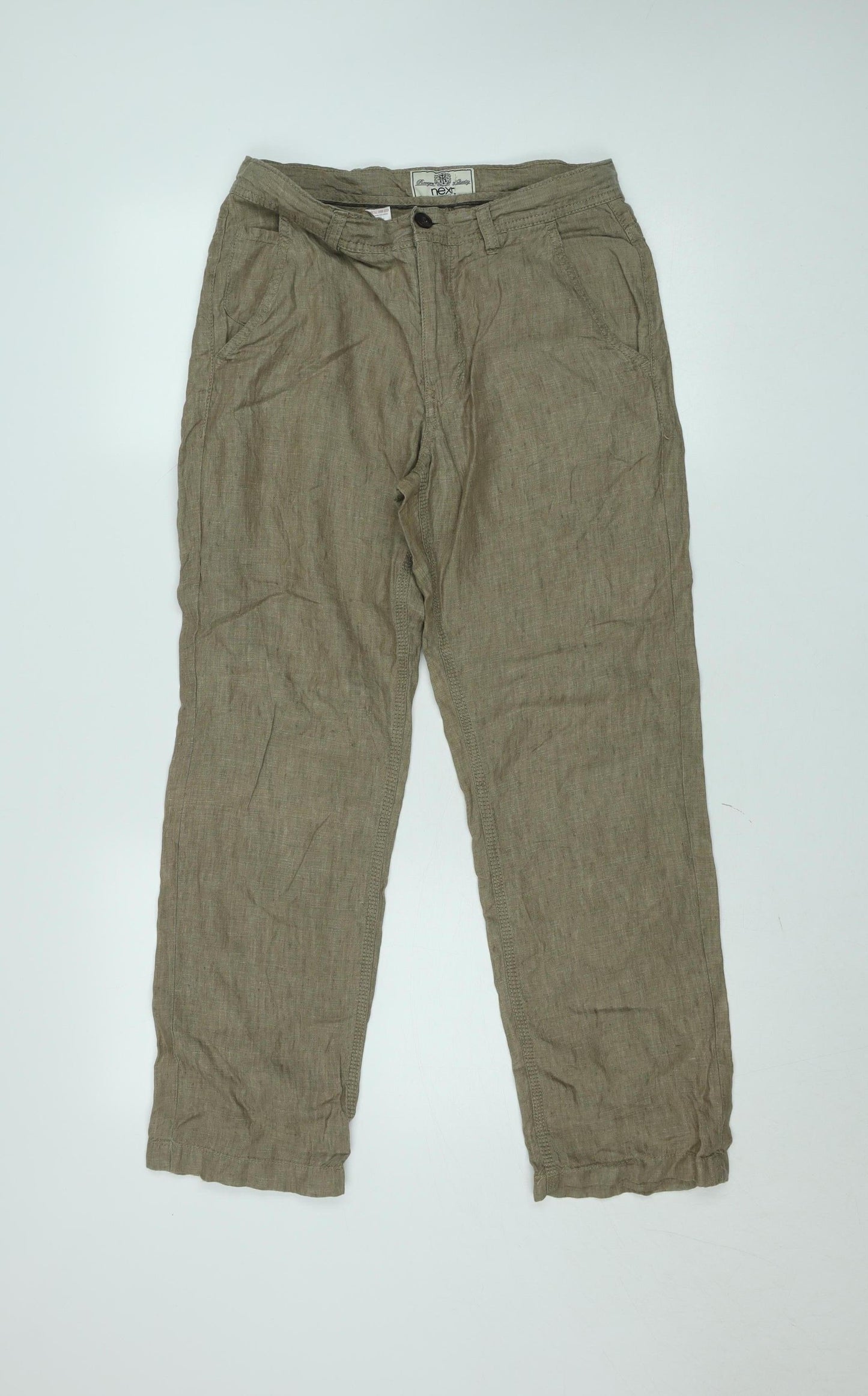 Next Women Beige Linen Straight Trousers Size 30S Casual Summer