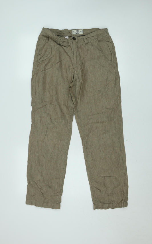 Next Women Beige Linen Straight Trousers Size 30S Casual Summer