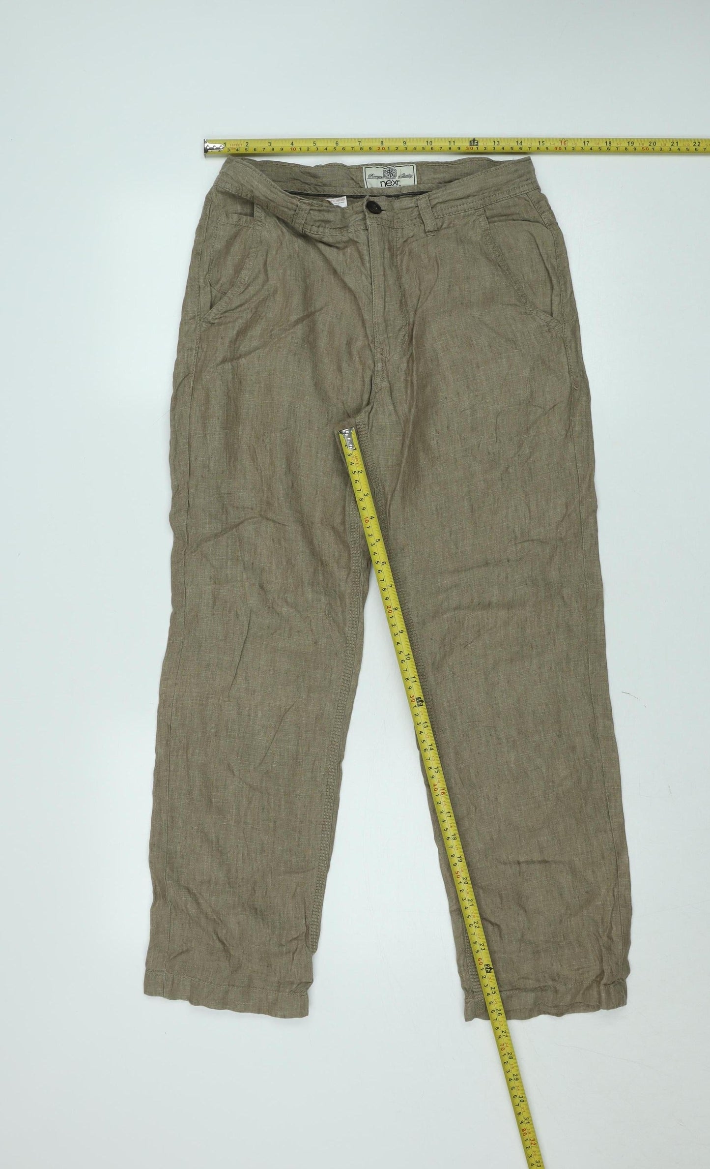 Next Women Beige Linen Straight Trousers Size 30S Casual Summer