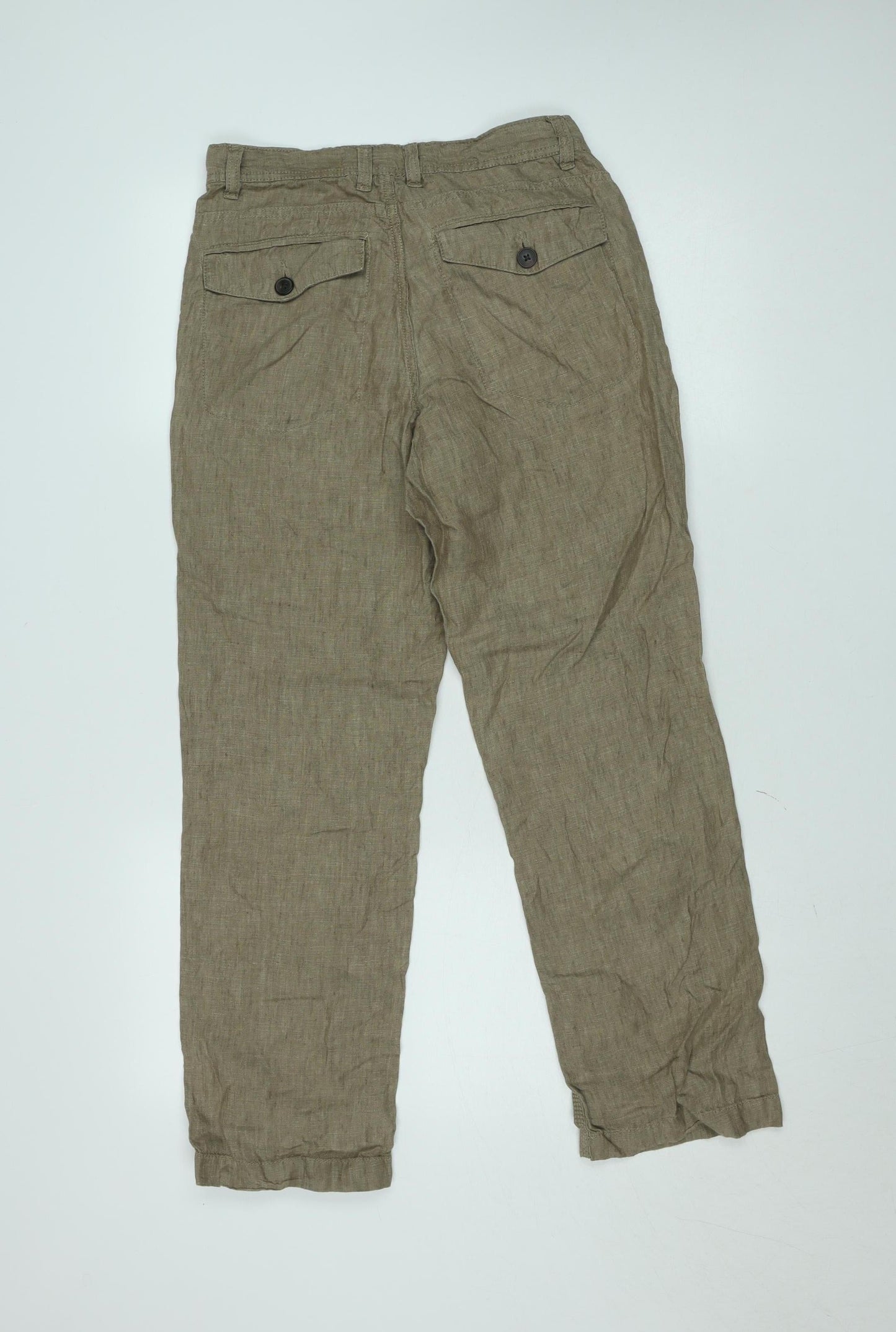 Next Women Beige Linen Straight Trousers Size 30S Casual Summer