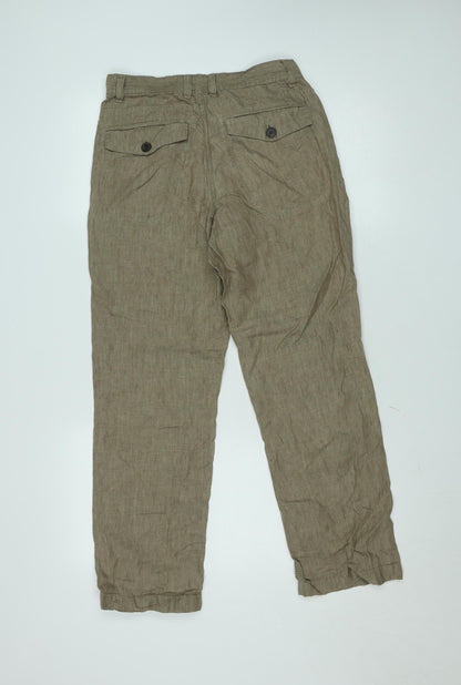 Next Women Beige Linen Straight Trousers Size 30S Casual Summer