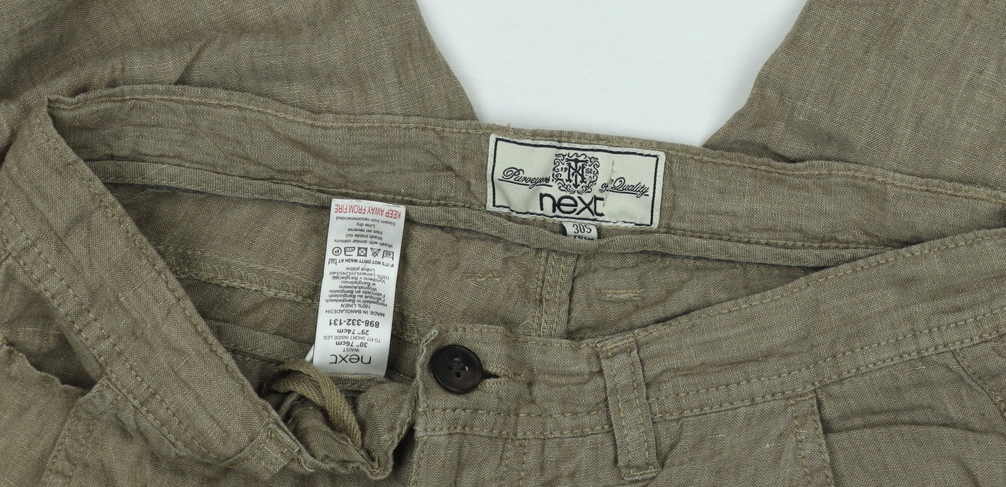 Next Women Beige Linen Straight Trousers Size 30S Casual Summer
