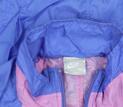 Nike Womens Blue Pink 90s Windbreaker Jacket Size M Retro Cropped