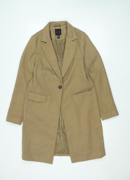 New Look Women's Beige Wool Blend Long Overcoat Size 10
