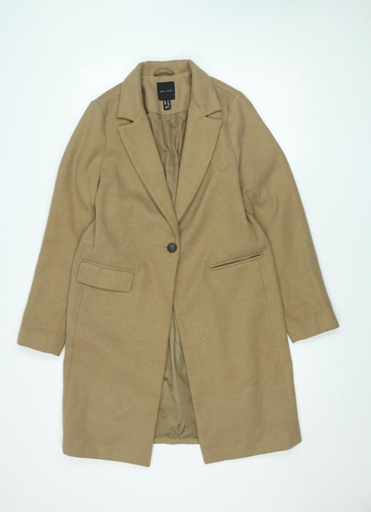 New Look Women's Beige Wool Blend Long Overcoat Size 10