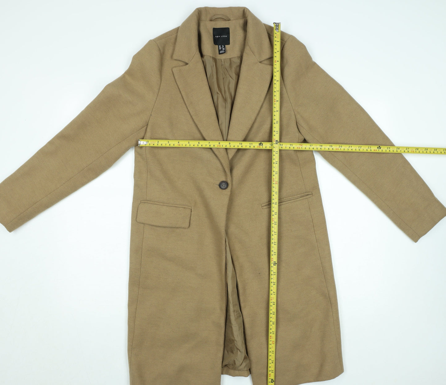 New Look Women's Beige Wool Blend Long Overcoat Size 10