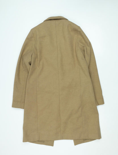 New Look Women's Beige Wool Blend Long Overcoat Size 10