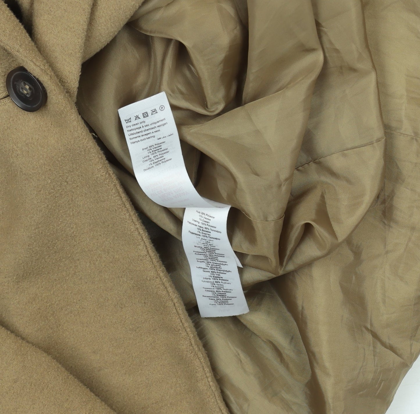 New Look Women's Beige Wool Blend Long Overcoat Size 10