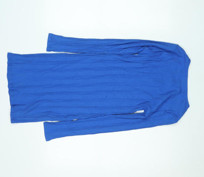 Primark Women Blue Cotton Bodycon Ribbed Long Sleeve Dress Size 10