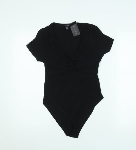 New Look Women’s Black V-Neck Short Sleeve Twist Front Bodysuit UK 10