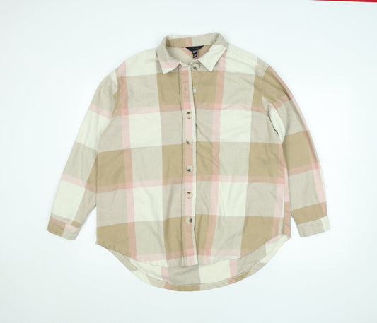 Womens UK Size 12 New Look Beige Basic Button-Up
