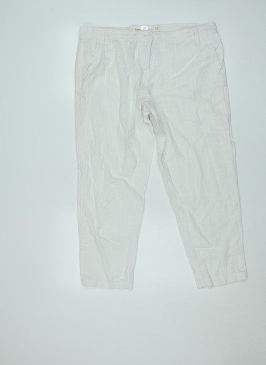 Next Women's White Linen Blend Chino Trousers Size 16R
