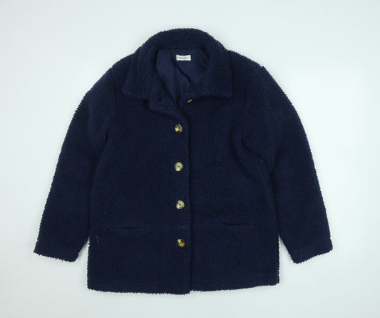 Damart Womens Blue Fleece Button Mid-Length Coat Size 10