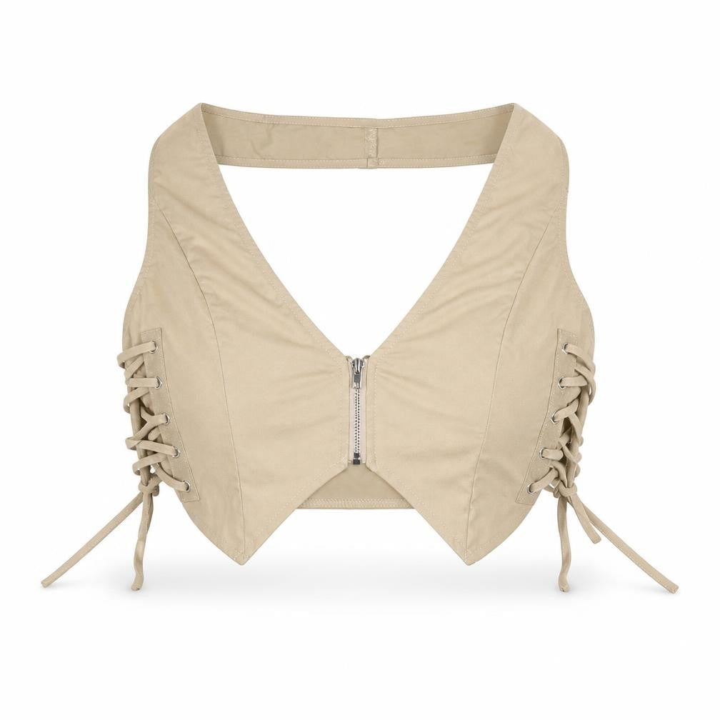 Womens UK Size 12 PRETTYLITTLETHING Beige Cropped Blouse