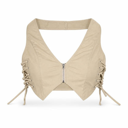 Womens UK Size 12 PRETTYLITTLETHING Beige Cropped Blouse