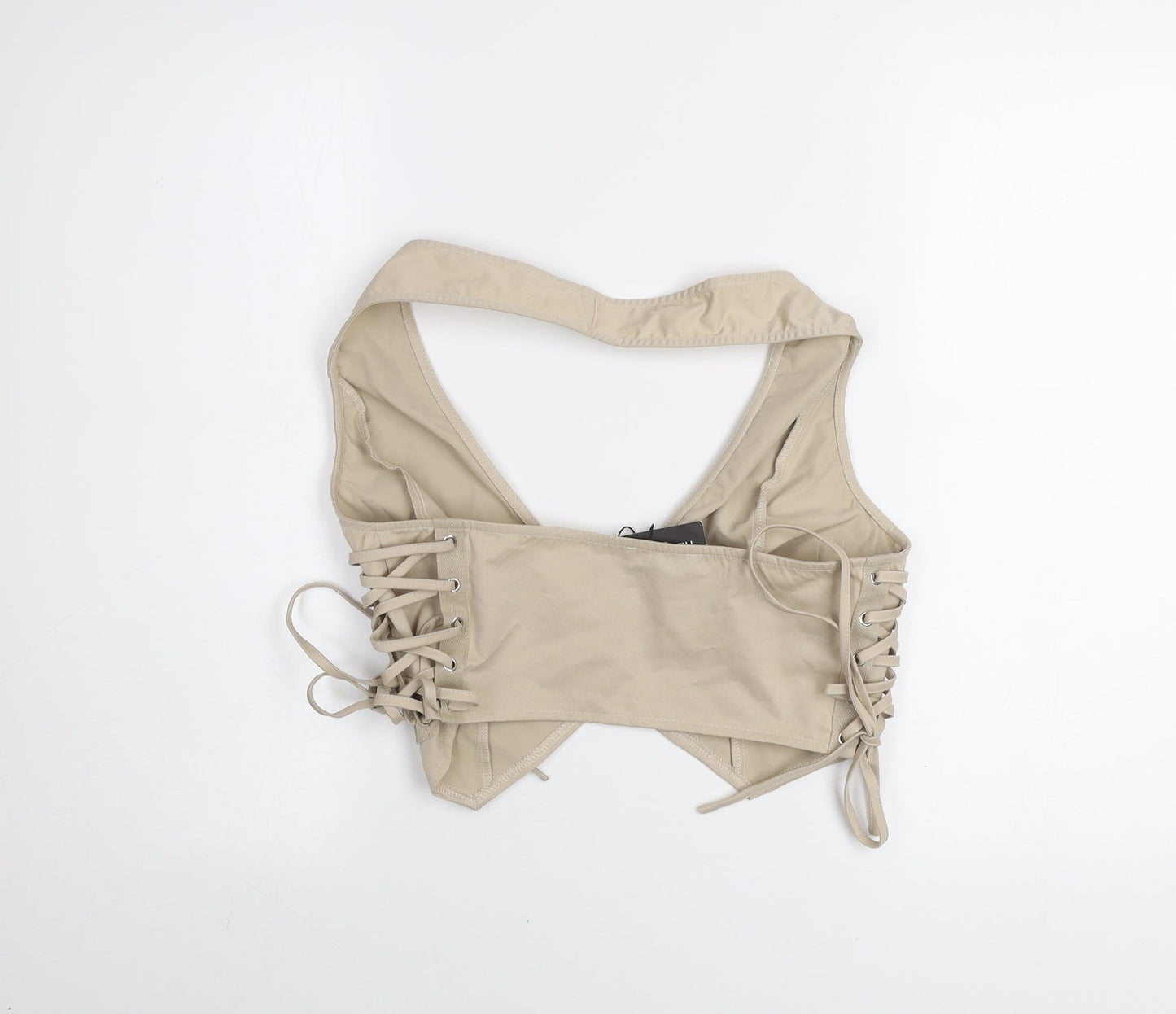 PrettyLittleThing Womens Beige Cropped Lace Up Zip Blouse Size 12