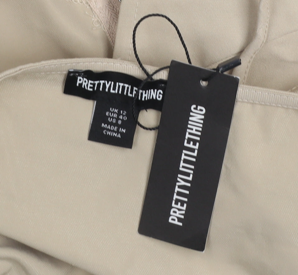 PrettyLittleThing Womens Beige Cropped Lace Up Zip Blouse Size 12