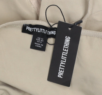 PrettyLittleThing Womens Beige Cropped Lace Up Zip Blouse Size 12