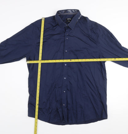 Mens UK Collar Size 17 Remus Uomo Smart Blue  Dress Shirt
