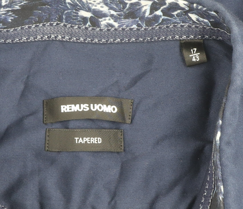 Mens UK Collar Size 17 Remus Uomo Smart Blue  Dress Shirt