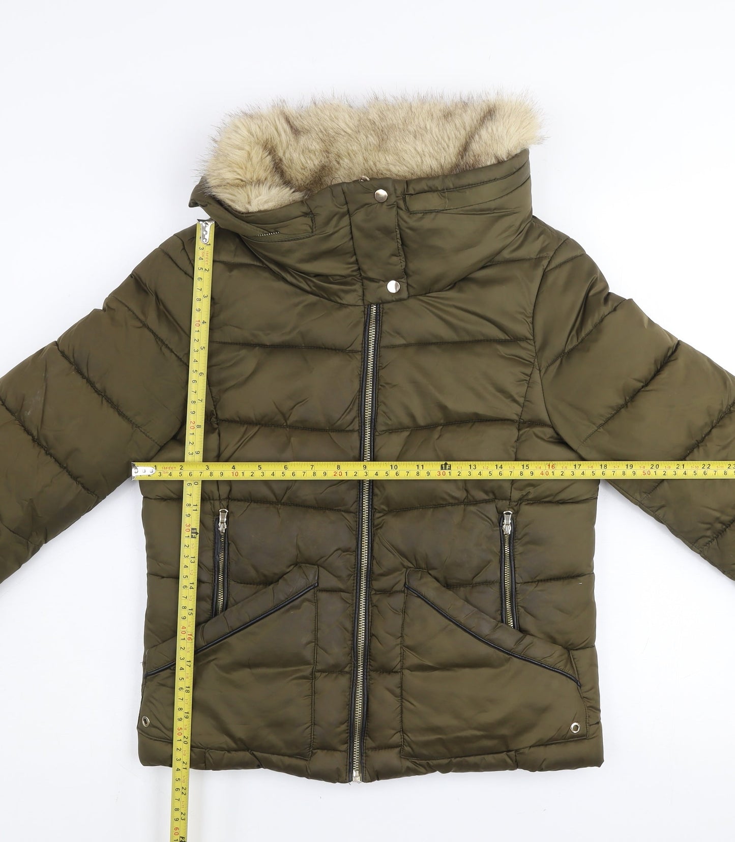 Womens UK Size 8 Zara Green Puffer Jacket