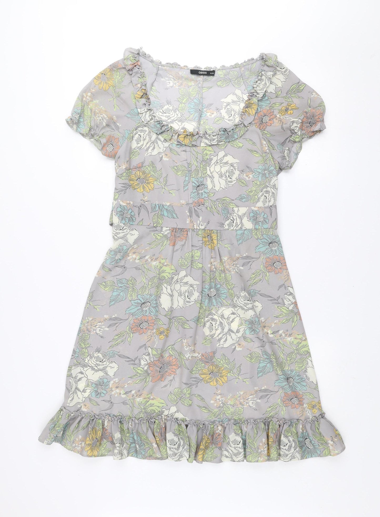 Oasis Women's Grey Floral A-Line Knee Length Dress Size 12