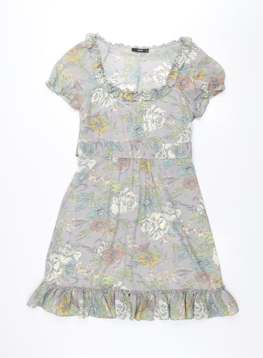 Oasis Women's Grey Floral A-Line Knee Length Dress Size 12