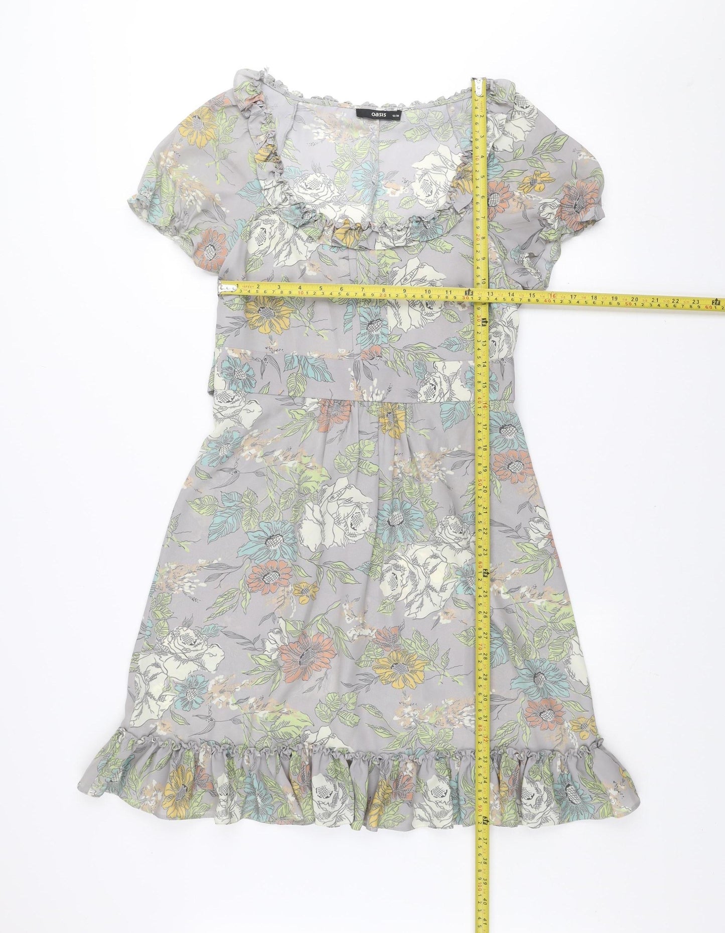 Oasis Women's Grey Floral A-Line Knee Length Dress Size 12