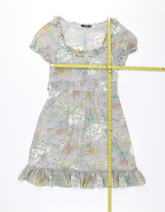 Oasis Women's Grey Floral A-Line Knee Length Dress Size 12