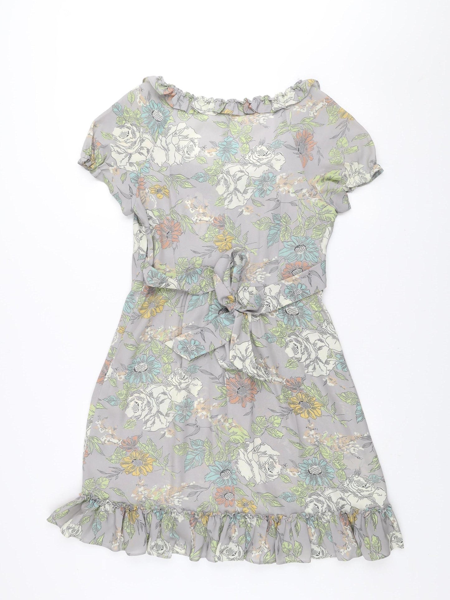 Oasis Women's Grey Floral A-Line Knee Length Dress Size 12