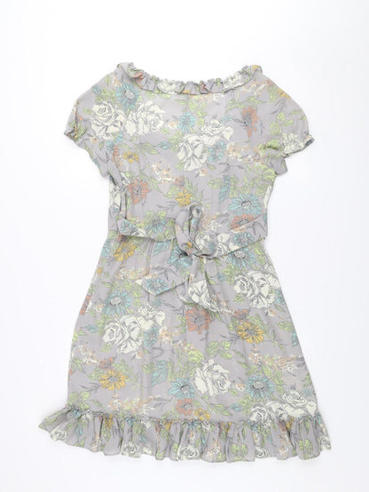 Oasis Women's Grey Floral A-Line Knee Length Dress Size 12