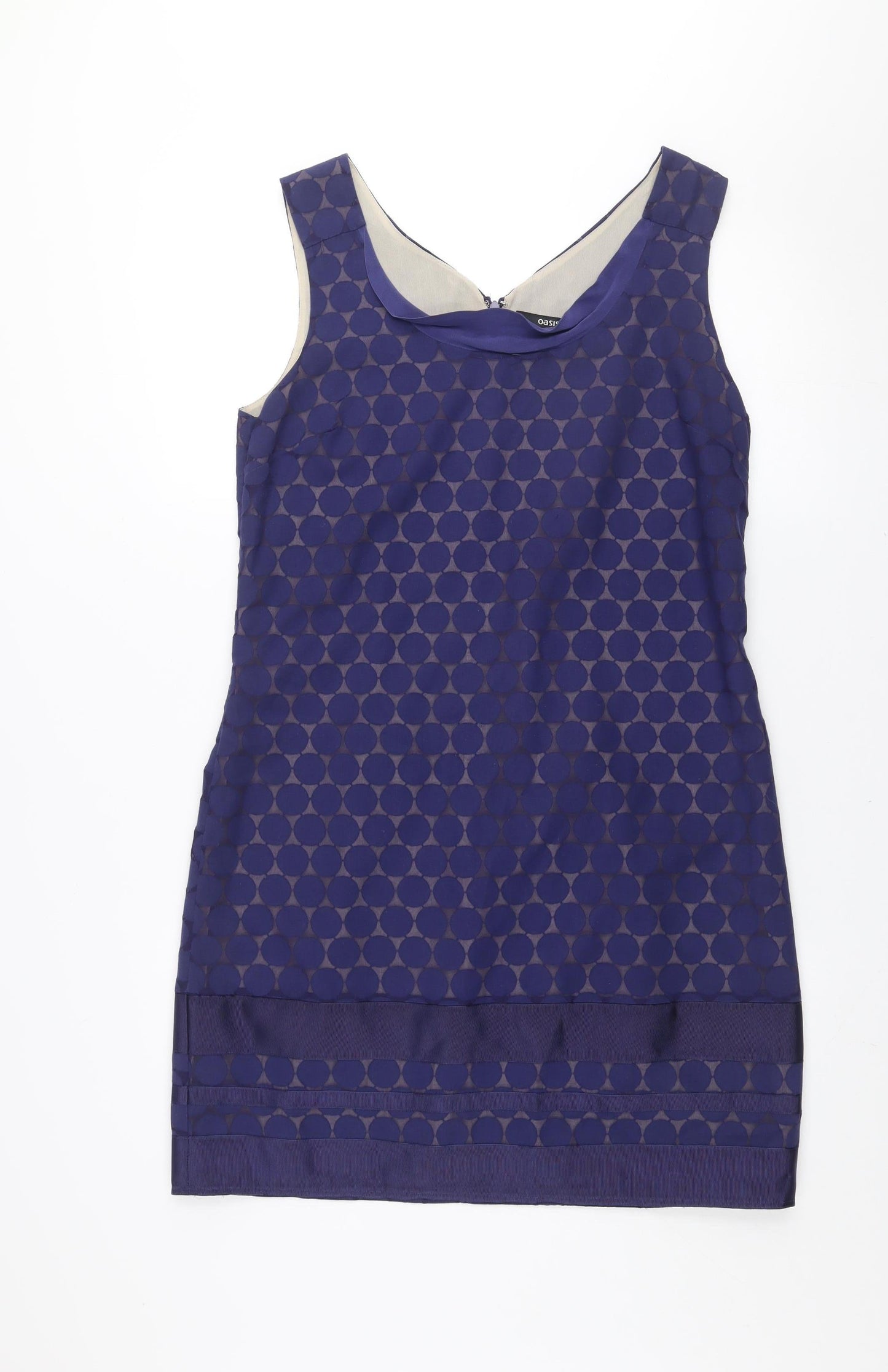 Oasis Women Blue Geometric Shift Dress Size 14 Sleeveless Knee Length