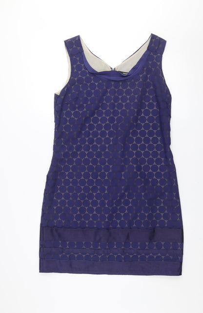 Oasis Women Blue Geometric Shift Dress Size 14 Sleeveless Knee Length