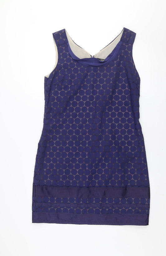 Oasis Women Blue Geometric Shift Dress Size 14 Sleeveless Knee Length