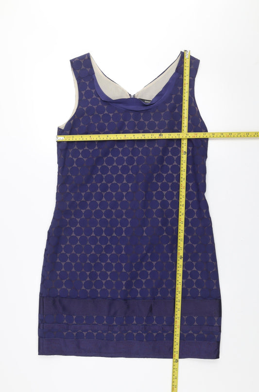Oasis Women Blue Geometric Shift Dress Size 14 Sleeveless Knee Length