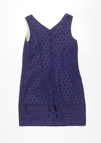Oasis Women Blue Geometric Shift Dress Size 14 Sleeveless Knee Length
