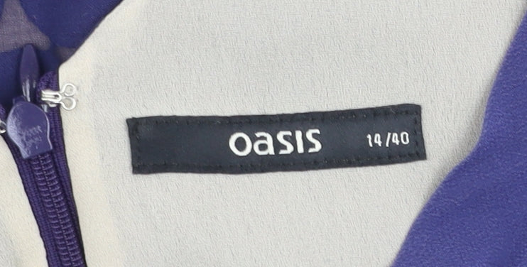 Oasis Women Blue Geometric Shift Dress Size 14 Sleeveless Knee Length