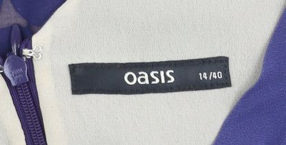 Oasis Women Blue Geometric Shift Dress Size 14 Sleeveless Knee Length