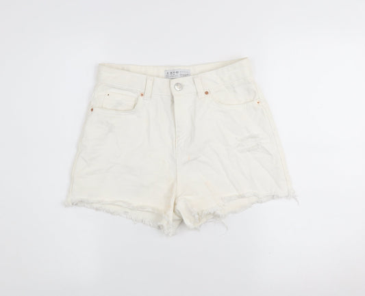 Primark Women’s Ivory Cut-Off Denim Shorts Size 8 Cotton High Rise