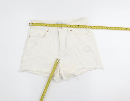 Primark Women’s Ivory Cut-Off Denim Shorts Size 8 Cotton High Rise