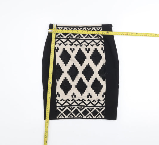 Part Two Women’s Black Geometric Knit Stretch Pencil Skirt XS