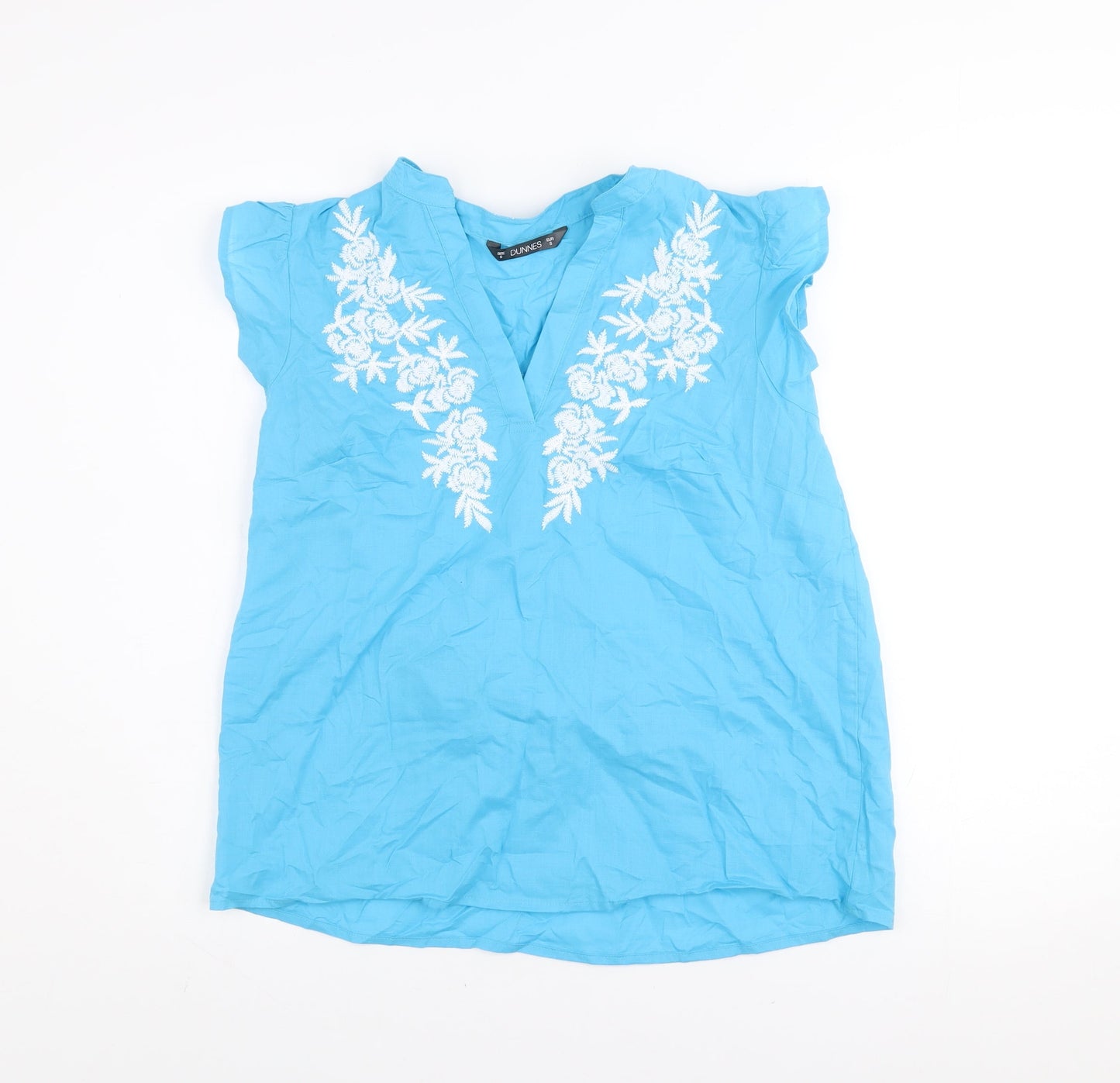 Dunnes Women’s Blue Embroidered Cotton Tunic Blouse Size S