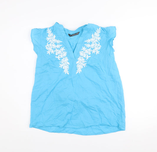 Dunnes Women’s Blue Embroidered Cotton Tunic Blouse Size S