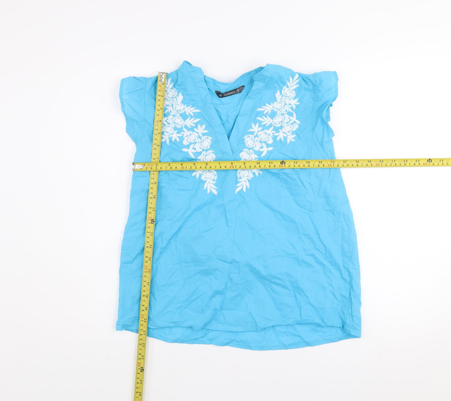 Dunnes Women’s Blue Embroidered Cotton Tunic Blouse Size S