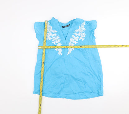 Dunnes Women’s Blue Embroidered Cotton Tunic Blouse Size S