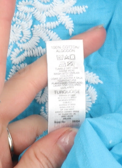 Dunnes Women’s Blue Embroidered Cotton Tunic Blouse Size S