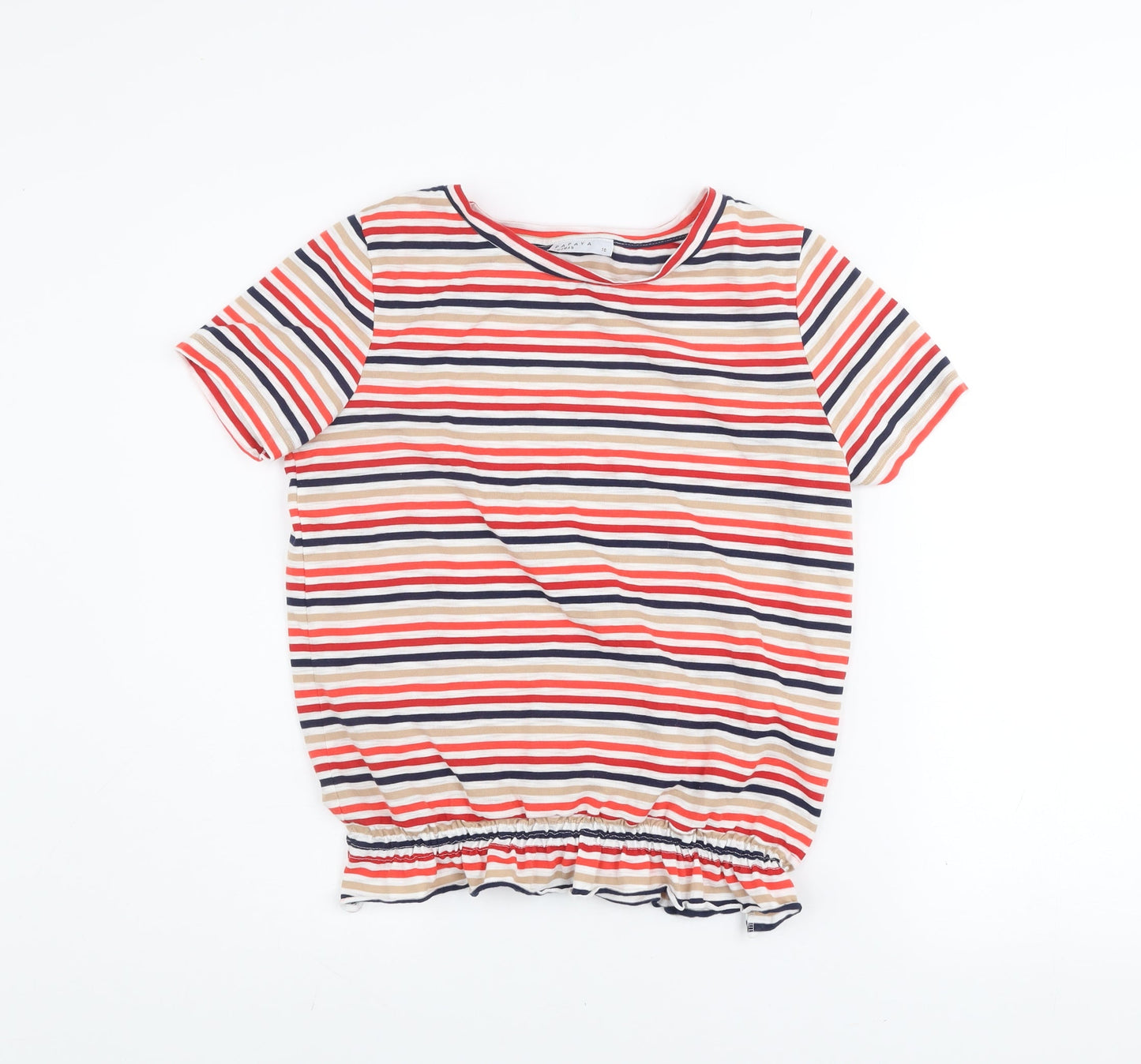 Papaya Women Multicoloured Striped Short Sleeve Jersey T-Shirt Size 10